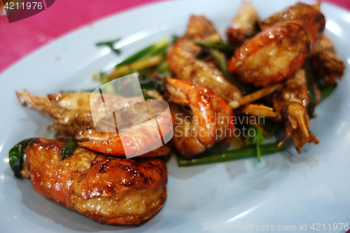 Image of Stirred fried tiger prawns