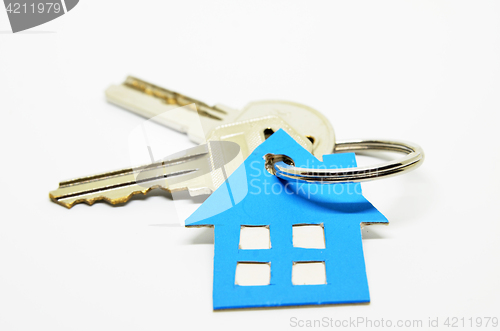 Image of House keys with blue house keychain