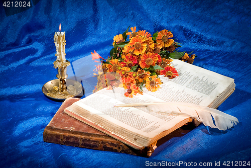 Image of Books, Candle And Feather