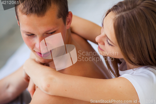 Image of Lifestyle. Beautiful couple in bed