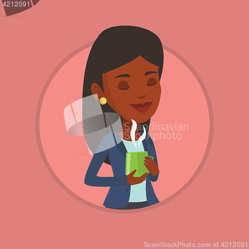 Image of Woman enjoying cup of coffee vector illustration