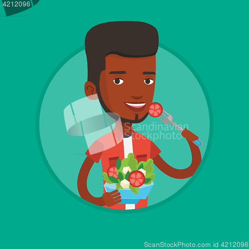 Image of Man eating healthy vegetable salad.