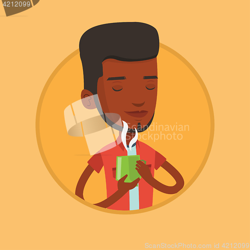 Image of Man enjoying cup of hot coffee vector illustration