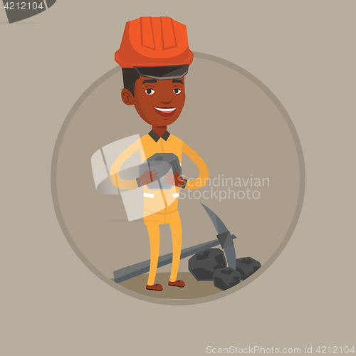 Image of Miner holding coal in hands vector illustration.