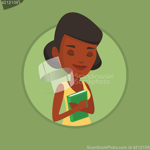 Image of Student hugging her book vector illustration.