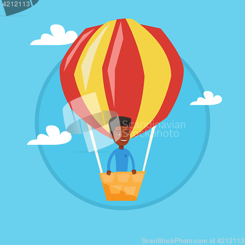 Image of Man flying in hot air balloon vector illustration.