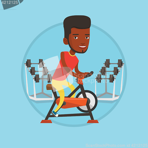Image of Man riding stationary bicycle vector illustration.