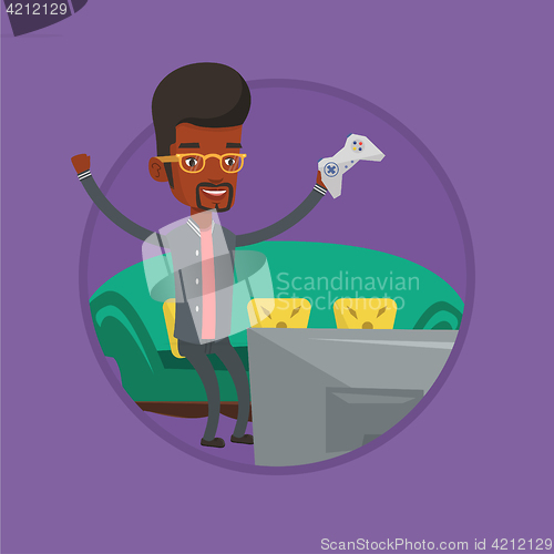 Image of Man playing video game vector illustration.