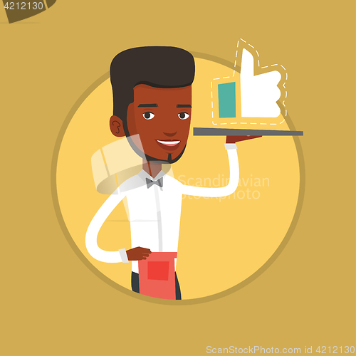 Image of Waiter with like button vector illustration.