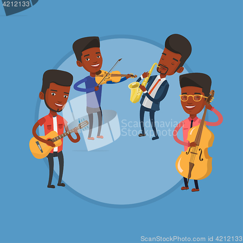 Image of Band of musicians playing on musical instruments.