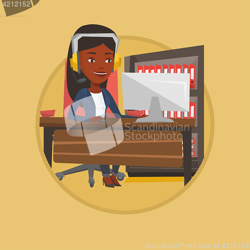 Image of Woman playing computer game vector illustration.