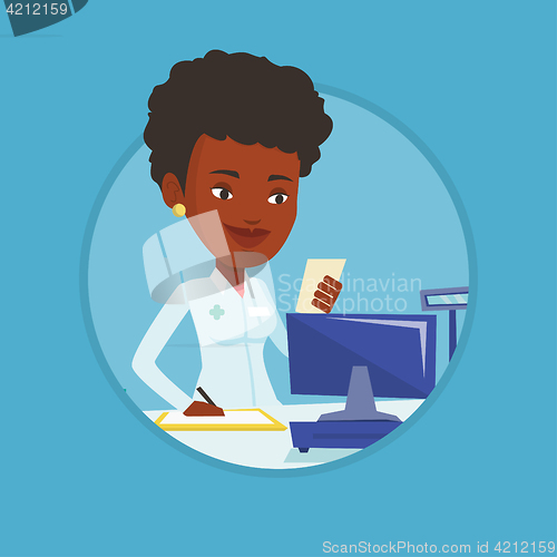 Image of Pharmacist writing prescription.