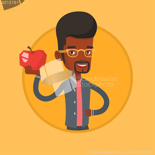 Image of Young man holding apple vector illustration.
