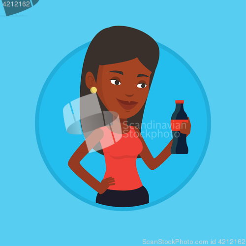 Image of Young woman drinking soda vector illustration.