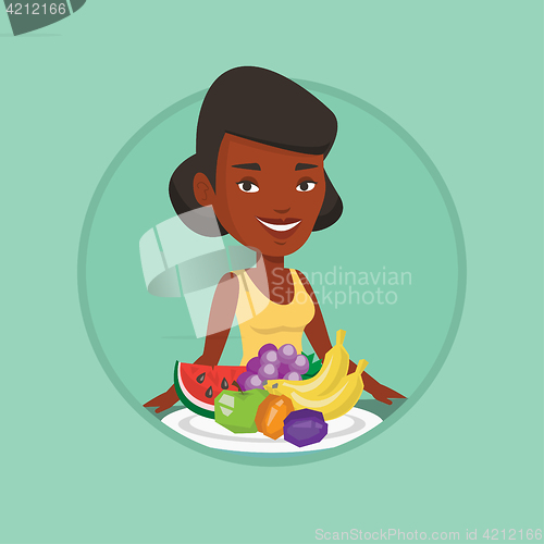 Image of Woman with fresh fruits vector illustration.