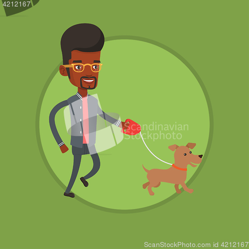 Image of Young man walking with his dog vector illustration
