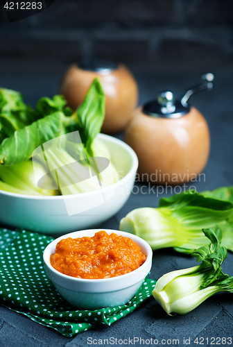 Image of pak choi with sauce