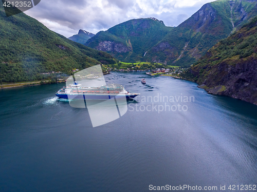 Image of Cruise Ship, Cruise Liners On Sognefjord or Sognefjorden, Norway