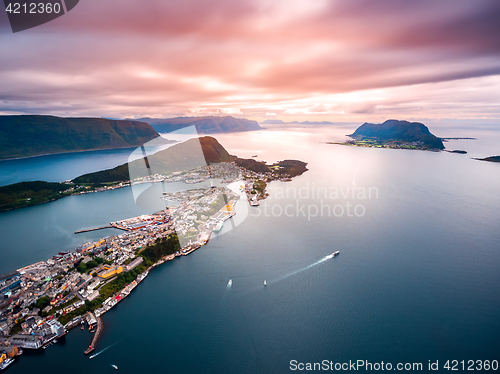 Image of Lofoten archipelago islands aerial photography.