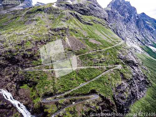 Image of Troll\'s Path Trollstigen or Trollstigveien winding mountain road