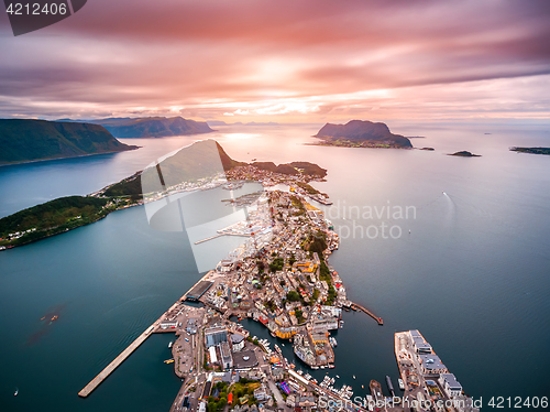 Image of City of Alesund Norway Aerial footage