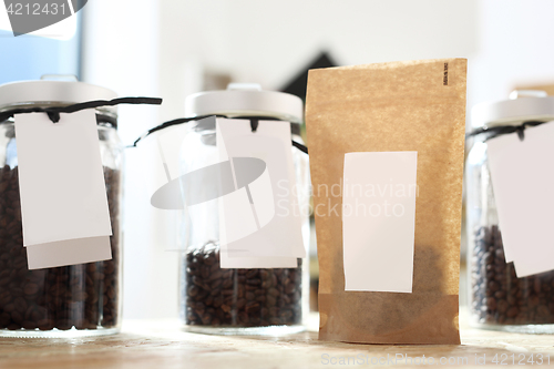 Image of Coffee beans Coffee shop Coffee shop, jars of coffee beans