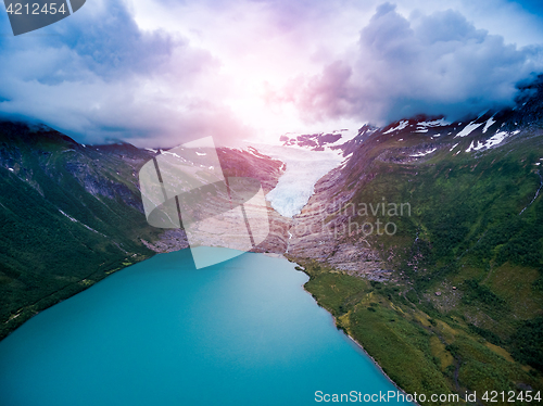 Image of Svartisen Glacier in Norway Aerial view.