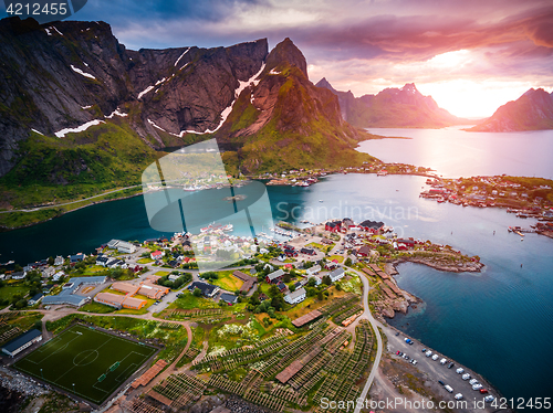 Image of Lofoten archipelago islands aerial photography.