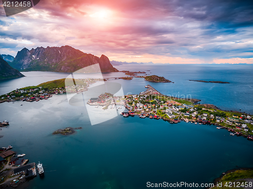 Image of Lofoten archipelago islands aerial photography.