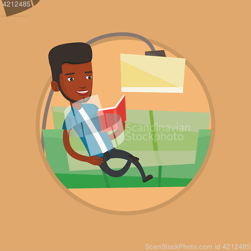 Image of Man reading book on sofa vector illustration.