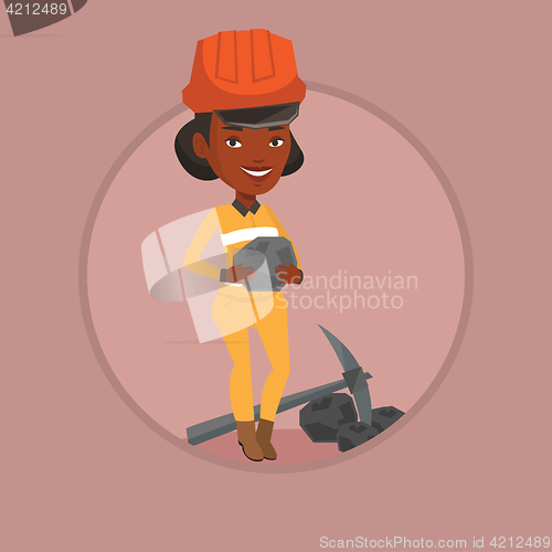 Image of Miner holding coal in hands vector illustration.