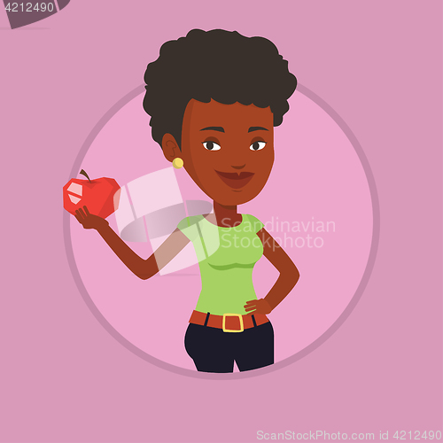 Image of Young woman holding apple vector illustration.