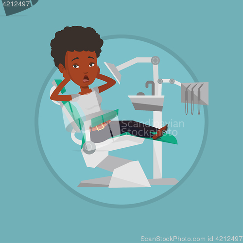 Image of Scared patient in dental chair vector illustration