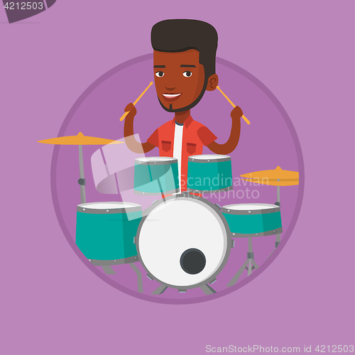 Image of Man playing on drum kit vector illustration.