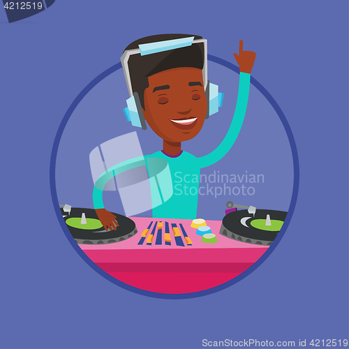 Image of DJ mixing music on turntables vector illustration.