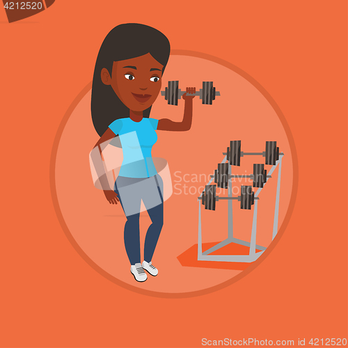 Image of Woman lifting dumbbell vector illustration.
