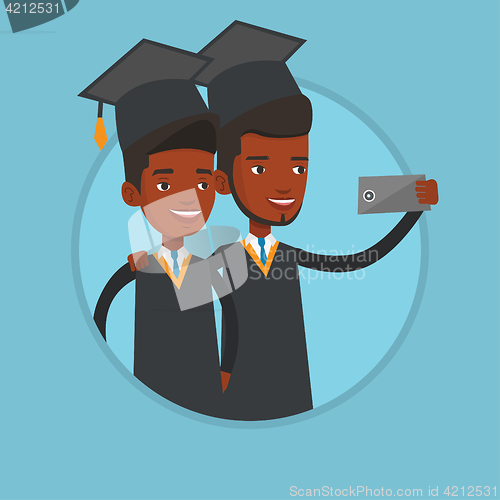 Image of Graduates making selfie vector illustration.