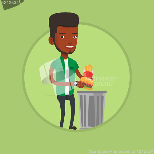 Image of Man throwing junk food vector illustration.