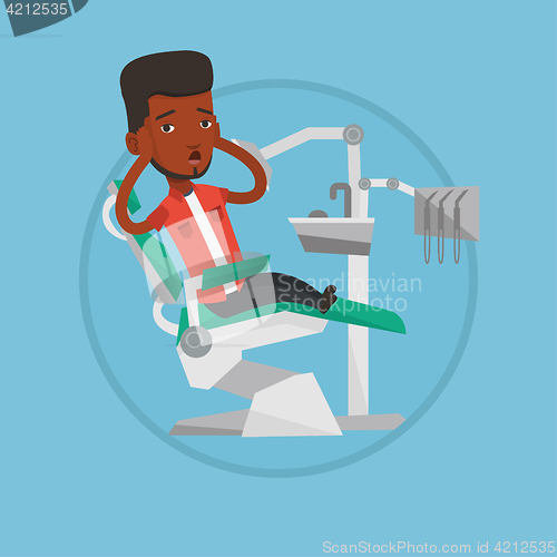 Image of Scared patient in dental chair vector illustration