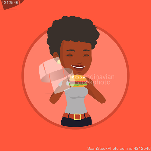 Image of Woman eating hamburger vector illustration.
