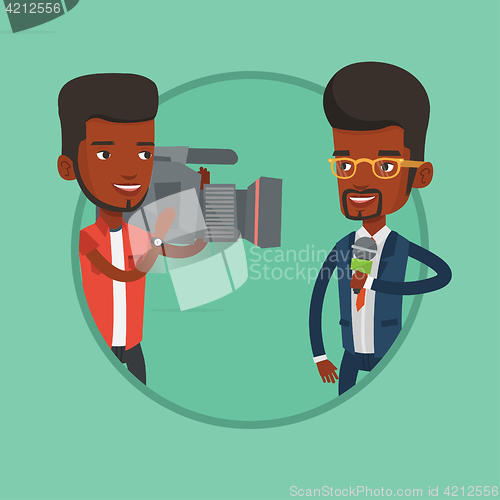 Image of TV reporter and operator vector illustration.