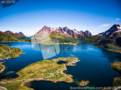 Image of Lofoten archipelago islands aerial photography.