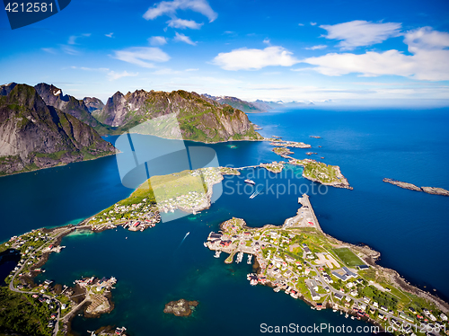 Image of Lofoten archipelago islands aerial photography.