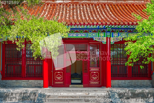 Image of Gateway with red Chinese doors