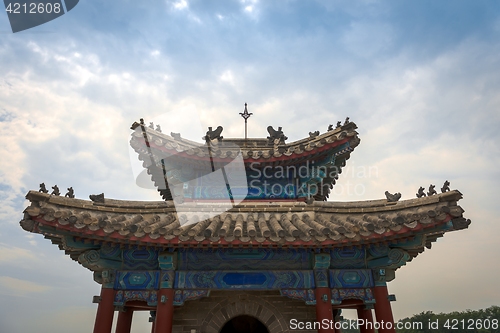 Image of Traditional Chinese building under blue sky