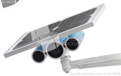 Image of Surveillance Camera with Solar Power isolated on white backgroun