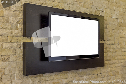 Image of 
Modern living room interior - TV on brick wall