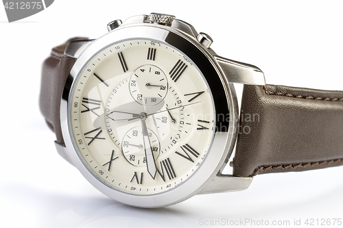 Image of Men's luxury wrist watch on white background