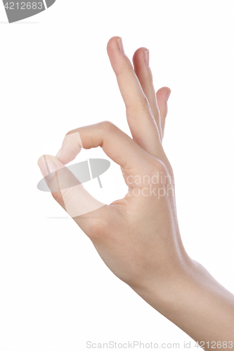 Image of woman hand pointing up okay