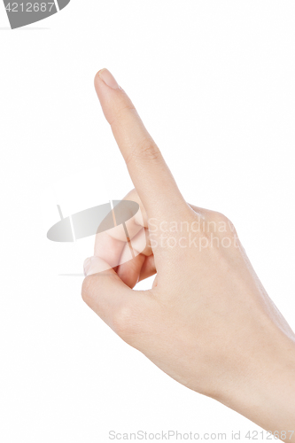 Image of female hand touching and pointing to something